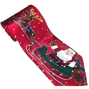 Save the Children Men Christmas Holiday Santa's Reindeer Silk Red Neck-Tie Ho Ho